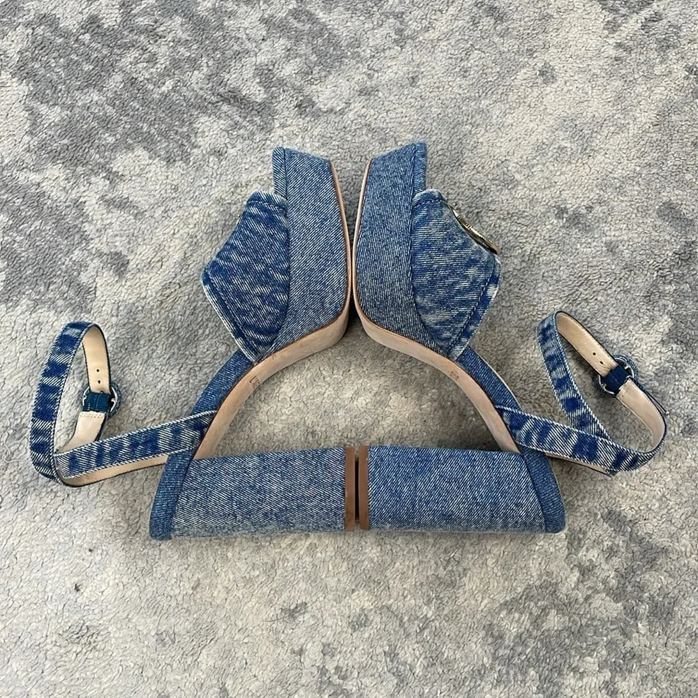 New L’Agence Andree Denim Nautical Anchor Platform Sandal Blue Jean Sz 6